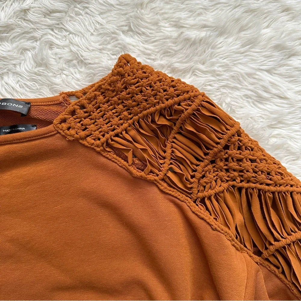 Carbon38 Sweatshirt Macrame Shoulder Pullover Long Sleeve Caramel Cafe XS - Picture 6 of 14